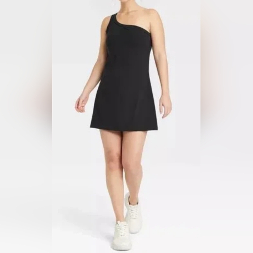 All in Motion Black One-Shoulder Mini Dress